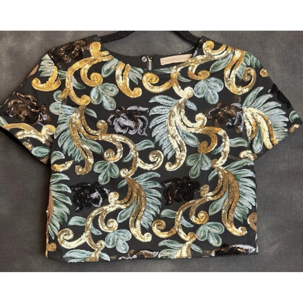 Anthropologie Champagne & Strawberry Sequin Crop Top Party Festival‎ Chic Small